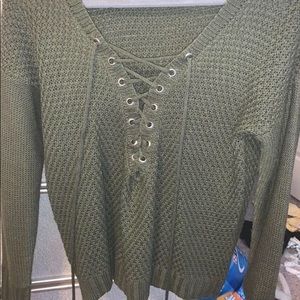 Charlotte Russe Olive Green Lace up Sweater